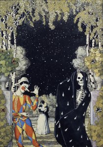 Harlekin og døden, 1907 av Konstantin Andreevic Somov