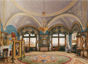 Interiør av Vinterpalasset. The Corner Drawing Room til keiser Nicholas I, midten av det 19. århundre.