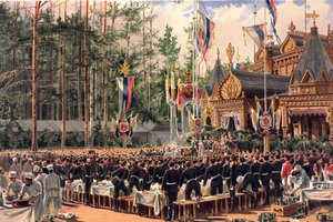 Kroningsalbum av tsar Alexander III av Russland (1845-1894) og keiserinne Maria Feodorovna (Dagmar av Danmark) (1847-1928) - Kroningsfesten i Sokolniki (Fra kroningsalbumet) av Konstantin Apollonovich Savitsky (Constantin Apollon)