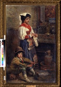 Modellene som venter på artisten. Maleri av Konstantin Yegorovich Makovsky (Constantin Makovsky) (1839-1915), olje på lerret av Konstantin Egorovich Makovsky