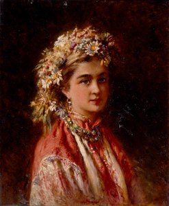 Ung jente med blomsterkrans av Konstantin Egorovich Makovsky