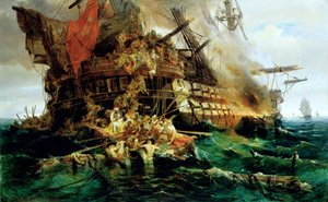 Et tyrkisk krigsskip i brann av Konstantinos or Constantin Bolanachi