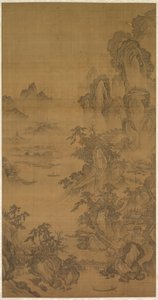 Fjellmarked, klart med stigende tåke av Korea, Joseon dynasty