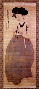Art Coreen: Portrett av geisha (Corean jente i geisha-kostyme). Trykk fra 1758. Privat samling. av Korean School