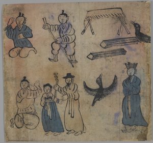 Sjangerscene, 1 av 4, 1800-tallet (blekk og wc på papir) av Korean School