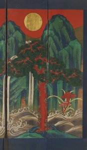 Landskap (tempera og bladgull på panel) av Korean School