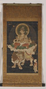 Manjushri (farge på silke, montert som en hengende rulle) av Korean School