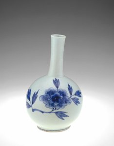 Punwon wareflaske, Kyonggi-provinsen, Chosun-perioden (porselen med koboltpigment under klar fargeløs glasur)
