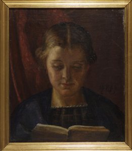 Elisabeth Zahrtmann, kunstnerens søster, leser av Kristian Zahrtmann
