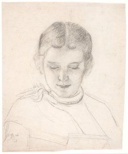 Kunstnerens søster, Elizabeth Zahrtmann, leser av Kristian Zahrtmann
