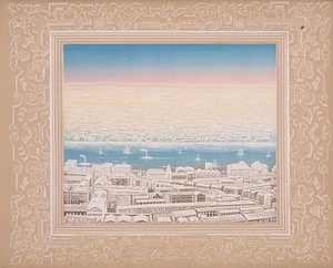 Luftfoto av London med dekorativ kant, c1845