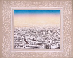 Luftfoto av London med dekorativ kant, c1845