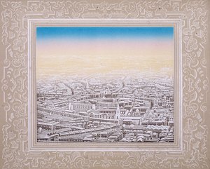 Luftfoto av London med dekorativ kant, c1845