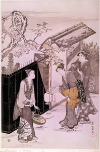 Tilbake fra poetisk aften i japansk vårtrykk av Shunman Kubo (1757-1820). Paris, Guimet-museet, Nasjonalmuseet for asiatisk kunst av Kubo Shumman