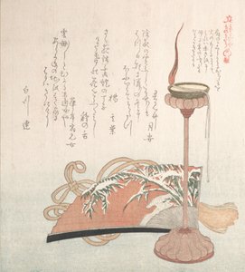 Lys-stativ og vifte, 1800-tallet. av Kubo Shunman