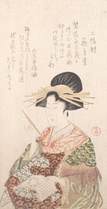 Courtesane med bok og hårnål, 1800-tallet. av Kubo Shunman