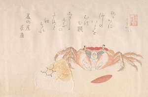 Krabbe, bakt risball og frø av persimmon, 1800-tallet. av Kubo Shunman