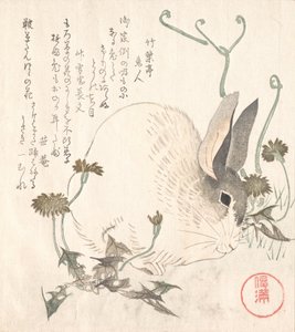 Hare og løvetann, sannsynligvis 1820. av Kubo Shunman