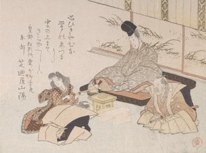 Adelsmann mottar et humoristisk dikt fra Kyoka..., 1800-tallet. av Kubo Shunman