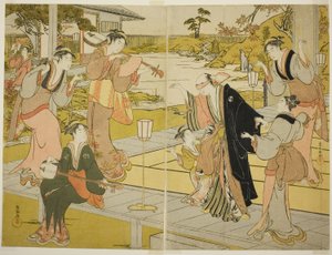 Oboshi Yuranosuke på Ichiriki Teahouse, fra scene VII i Storehouse of Loyal Retainers av Kubo Shunman
