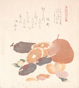 Appelsiner og tørkede persimmoner, 1800-tallet. av Kubo Shunman