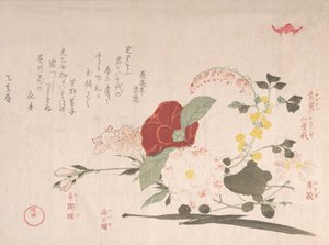 Spring Rain Collection Harusame shu, vol. 2: Avskårne blomster: Klematis, Buss..., 1815 Oksens år. av Kubo Shunman