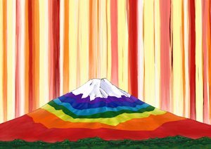 Regnbuefarget Fuji-fjellet i lyset #1, 2023 (digitalt maleri)