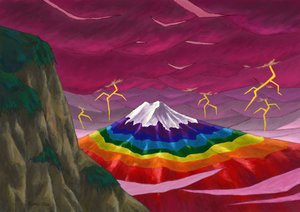 Torden- og regnbuefarget Fuji-fjellet, 2023 (digitalt maleri)