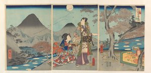 Månen speilet seg i rismarkene i Shinano Shinshû tagoto no tsuki (tittel på objekt)