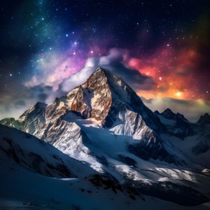 De snødekte toppene i Alpene skinner som en regnbue om natten 2