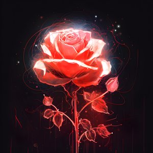 En skisse av en blomstrende rød rose, med bare én blomst og noen detaljerte linjer 1