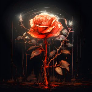 En skisse av en blomstrende rød rose, med bare én blomst og noen detaljerte linjer 3