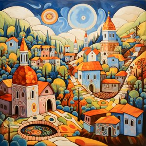 Maleri av en bulgarsk landsby, ortodokse kirke 4