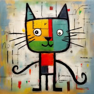 Søt katt, i stil med Picasso, Joan Miro og Basquiat 1