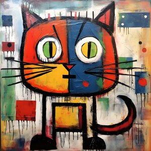Søt katt, i stil med Picasso, Joan Miro og Basquiat 2