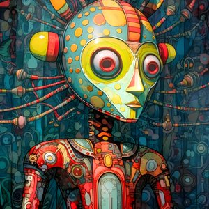 Carnival Cajun sump mutant sci-fi droid, kunstnerisk stylet av Tim Burton og Beksinski 2