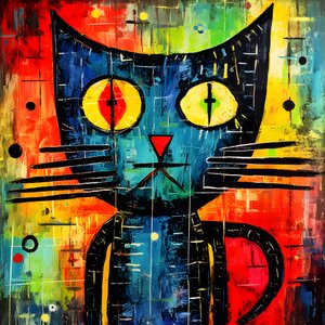 Søt katt, i stil med Picasso, Joan Miro og Basquiat 3