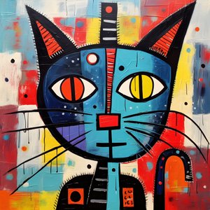 Søt katt, i stil med Picasso, Joan Miro og Basquiat 4