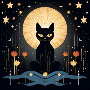 Katt i meditasjon sitter på en lotusblomst 1