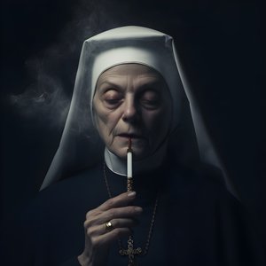 Nonne med diamantkjede røyker en rull sigar 1