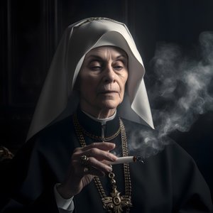Nonne med diamantkjede røyker en rull sigar 3