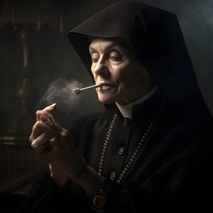 Nonne med diamantkjede røyker en rull sigar 4