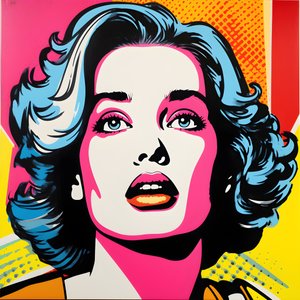 Pop Art-portrett, halvkropp, Fargerik, grafisk, Morgen, i stil med Andy Warhol, Roy Lichtenstein, Robert Rauschenberg, Jasper Johns, Keith Haring 4