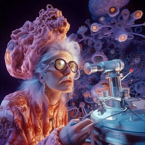 Superoppløsningselektronmikroskop skudd av kvinne i kunstnerisk stil av David LaChapelle 2