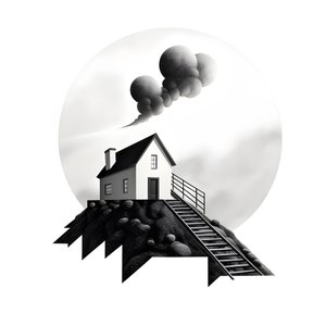 en illustrasjon av et hus med solcellepaneler på, med en stor pil bak som peker til høyre og oppover 2