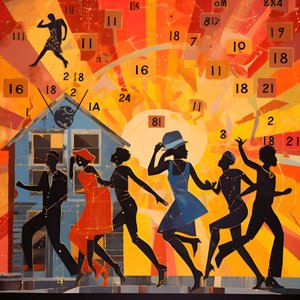 fargerike mennesker som danser i et solbelyst område og danser med stjerner og soler 4