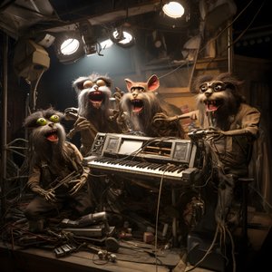 skumle, hårete, ødelagte dyreanimatronikk som fremfører musikk på en scene 4