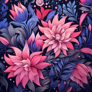 en bukett blomster i rosa og blått 1