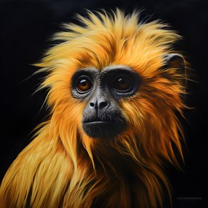 et maleri av ansiktet til en gylden langur med svart bakgrunn 4