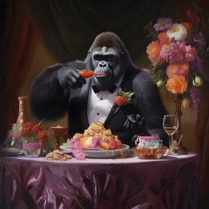 en gorilla som spiser 1